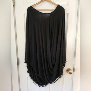 Three Birds Nest Wren Tassle Tunic Top Poncho Black Sixe Xl Boho Hippie Festival